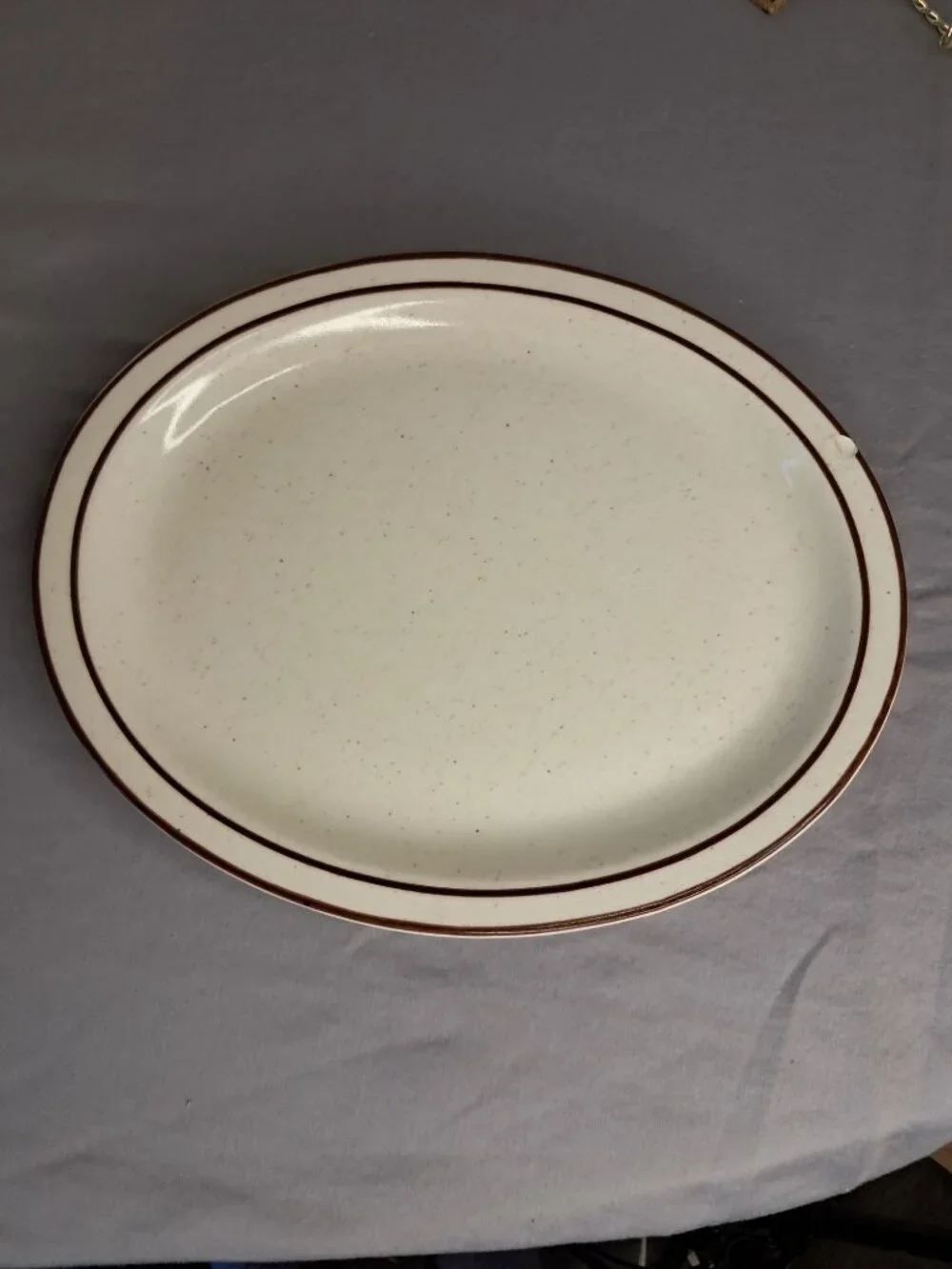 Vintage 1942 Buffalo China 306C Oval Platter Speckled Brown Line Restaurant Ware